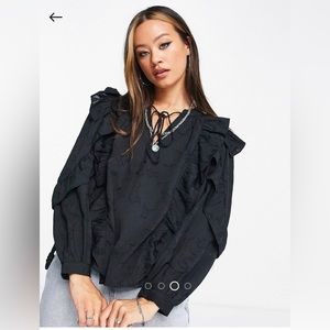 Topshop frill jacquard blouse